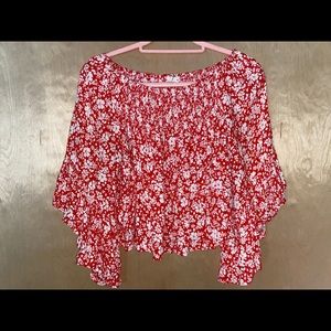 floral over the shoulder top